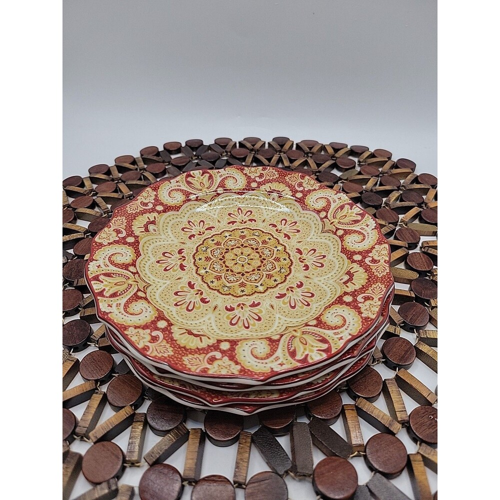 222 Fifth Lyria Saffron Bread/Appetizer/ Dessert Plate Set of 4 Bohemian Style